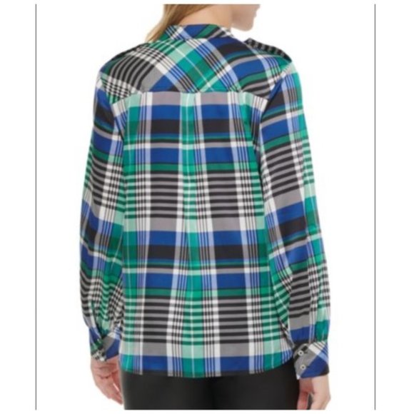 KARL LAGERFELD Paris Blue Multi Plaid Utility Shirt size Medium - Picture 7 of 10